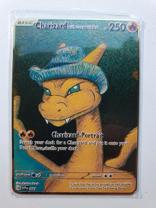 Charizard Van Gogh Promo Metalen Kaart Pokemon Grey Felt Hat, Hobby en Vrije tijd, Verzamelkaartspellen | Pokémon, Zo goed als nieuw