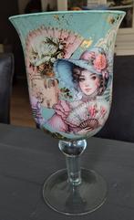 Vintage glazen vaas decoupage zgan, Ophalen of Verzenden