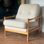 midcentury fauteuil - hout, bouclé - Scandinavische stijl, Huis en Inrichting, Fauteuils, Ophalen, Hout, Gebruikt, Midcentury modern