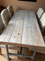 Industriële Eettafelset - Eettafel + 6 Stoelen, Huis en Inrichting, Tafels | Eettafels, Ophalen, Gebruikt, Eikenhout, 50 tot 100 cm