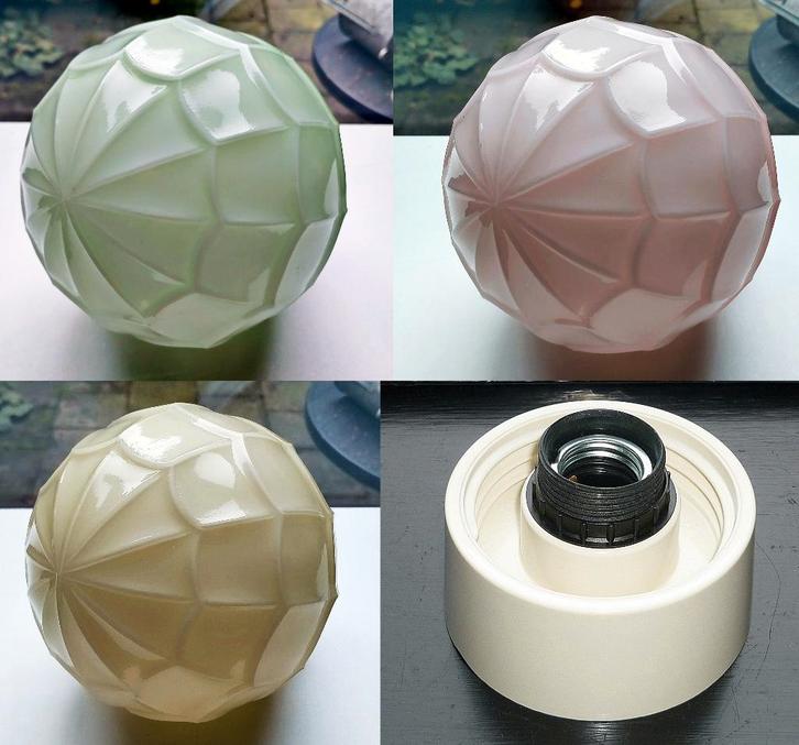 5x Antiek Glazen Thabur Lamp Bollamp Plafondlamp Zie Omschr, Huis en Inrichting, Lampen | Plafondlampen, Zo goed als nieuw, Glas