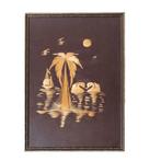 Vintage Indisch bamboe SCHILDERIJ vogels palm jr. 50 boho, Antiek en Kunst, Kunst | Niet-Westerse kunst, Ophalen