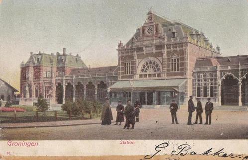 groningen 2 x station 1904-1912 tekst/zegel, Verzamelen, Ansichtkaarten | Nederland, Groningen, Voor 1920, Ophalen of Verzenden