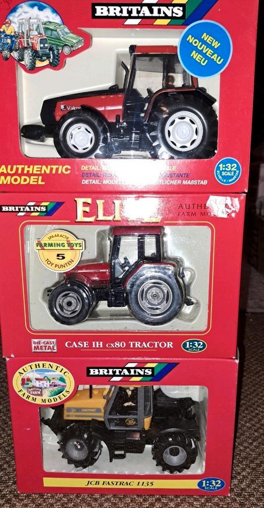 Britains setje van 3. Valmet, JCB,  Case IH., Hobby en Vrije tijd, Modelauto's | 1:32, Zo goed als nieuw, Tractor of Landbouw