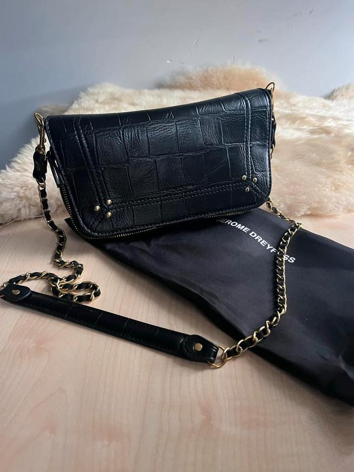 Jerome Dreyfuss Bobi Tas - Zwart Leer, Sieraden, Tassen en Uiterlijk, Tassen | Damestassen, Zo goed als nieuw, Avondtasje, Zwart