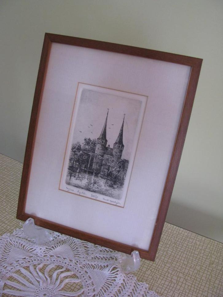 Delft * Oostpoort * Anna Doedijns * lijn ets 49/200 *, Antiek en Kunst, Kunst | Etsen en Gravures, Ophalen of Verzenden