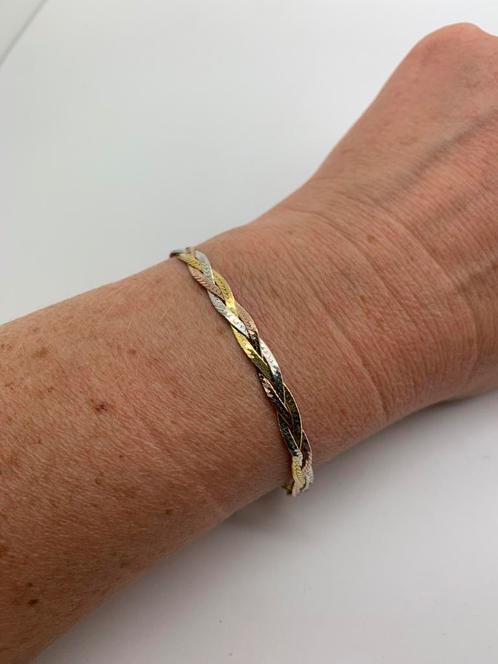 T89 Prachtige zilveren armband tricolor, Sieraden, Tassen en Uiterlijk, Armbanden, Zilver, Goud, Ophalen of Verzenden