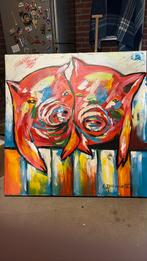 Schilderij varkentjes 80x80cm, Antiek en Kunst, Ophalen