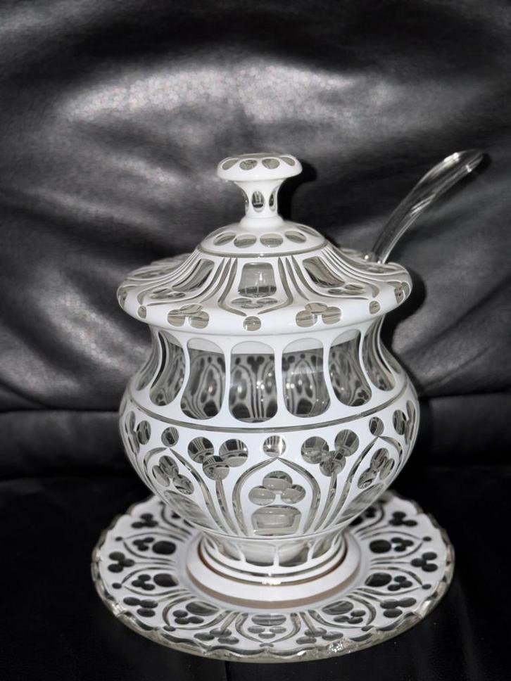 Overlay Vruchtenschaal met Pot, Schaal & Lepel, Antiek en Kunst, Antiek | Glas en Kristal, Ophalen