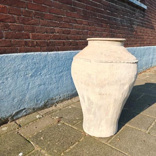 Beige handgemaakte aardewerkpot, Huis en Inrichting, Woonaccessoires | Vazen, Zo goed als nieuw, Overige kleuren, 50 tot 75 cm