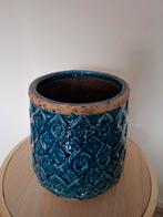 Blauwe Bloempot met Reliëf, Tuin en Terras, Bloempotten, Ophalen, Rond, Tuin, Zo goed als nieuw