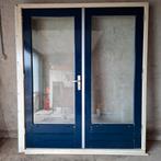 Tuindeuren met pui dubbele terrasdeuren hardhout, Ophalen, Gebruikt, Deurkozijn, 225 cm of meer