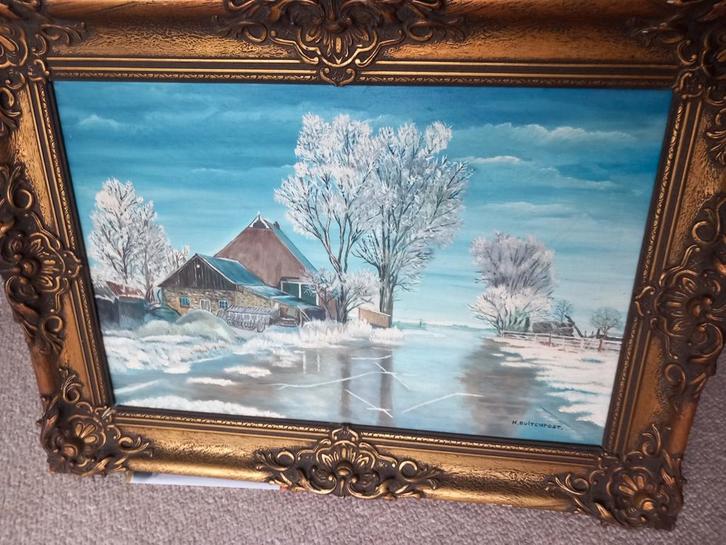 Schilderij Winterlandschap H. Buitenpost, Antiek en Kunst, Kunst | Schilderijen | Klassiek, Ophalen