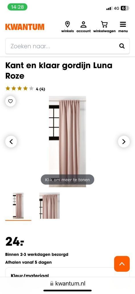 Twee halfverduisterende gordijnen Luna Rose Kwantum, Huis en Inrichting, Stoffering | Gordijnen en Lamellen, Gebruikt, 200 cm of meer