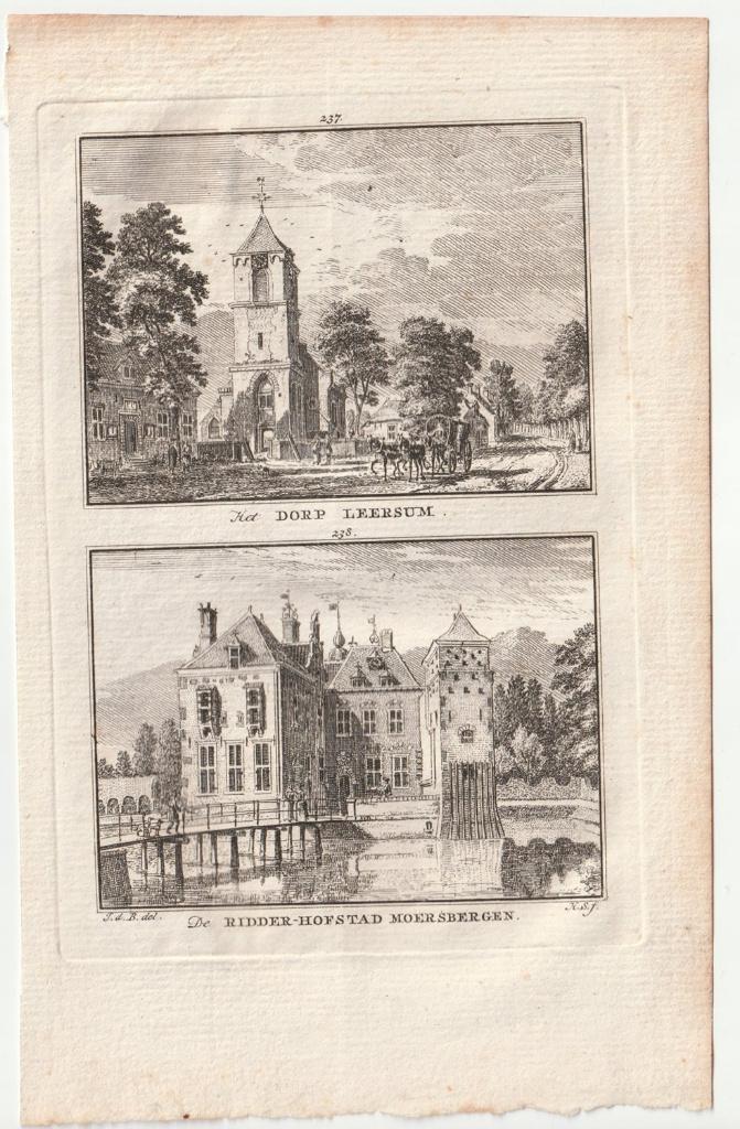 Het dorp Leersum + de ridder hofstad Moersbergen, Antiek en Kunst, Kunst | Etsen en Gravures, Verzenden