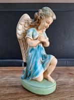 vintage antiek gipsen beeld knielende engel polychroom 28cm, Ophalen of Verzenden