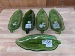 5x groen glazen houder / bakjes in blad vorm., Ophalen of Verzenden, Nieuw