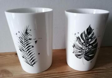 Herfst bekers met bladmotief (2x), zgan; 12 cm h, 8 cm ø. beschikbaar voor biedingen