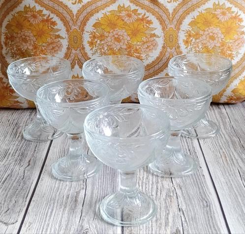 Set van 6 vintage ijscoupes, dessertglazen, jaren 70, Italy, Verzamelen, Glas en Borrelglaasjes, Gebruikt, Overige typen, Ophalen of Verzenden