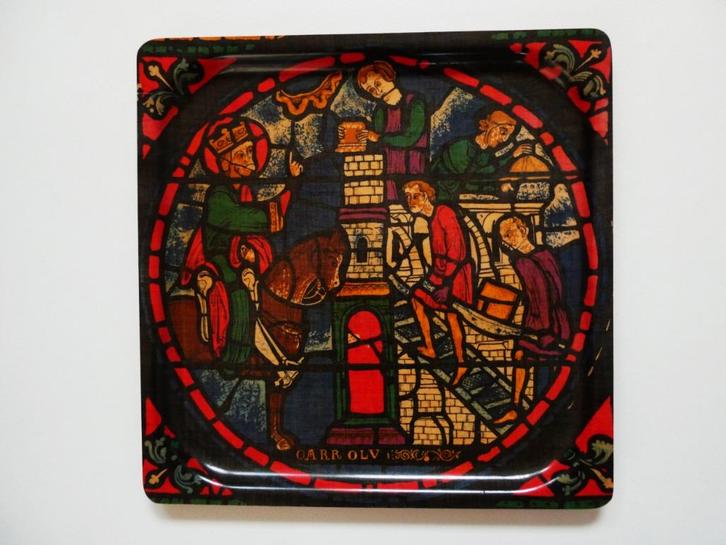 Dienblad glas in lood kerkraam van Karel De Grote Platex, Antiek en Kunst, Antiek | Religie, Ophalen of Verzenden