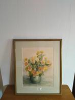 Prachtig schiderij bloemen met vaas breed 64 x 53 hoog, Ophalen of Verzenden