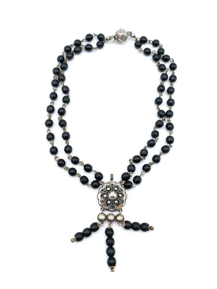 Ketting van gitten kralen op zilverdraad met zilveren sloten, Sieraden, Tassen en Uiterlijk, Kettingen, Gebruikt, Zilver, Zilver