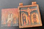 Antieke miniatuur reis iconen of reisaltaar Ethiopië Kopten, Ophalen of Verzenden