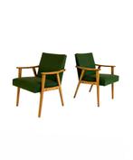 Set van 2 vintage fauteuils, jaren ‘60, Huis en Inrichting, Fauteuils, Hout, Vintage retro buisframe design rotan webbing papercord deens