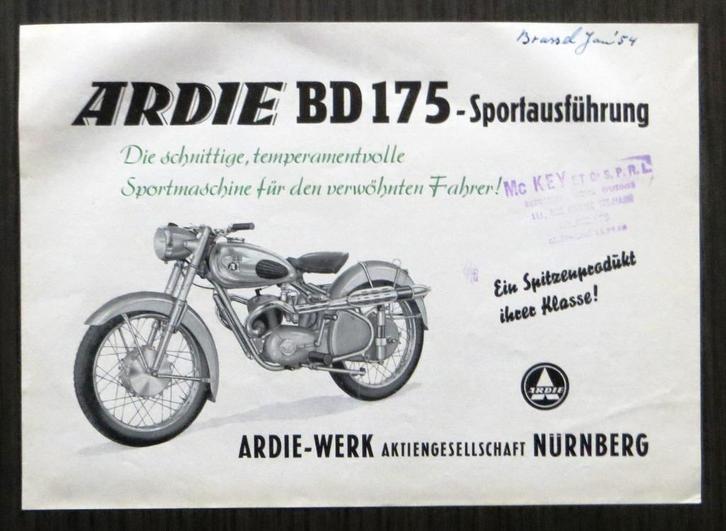 Originele folder ARDIE BD 175 cc - 1954 (Duits), Motoren, Handleidingen en Instructieboekjes, Overige merken, Verzenden