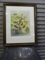 aquarell zonnebloemen bruine lijst, Huis en Inrichting, Woonaccessoires | Schilderijen, Tekeningen en Foto's, Ophalen of Verzenden