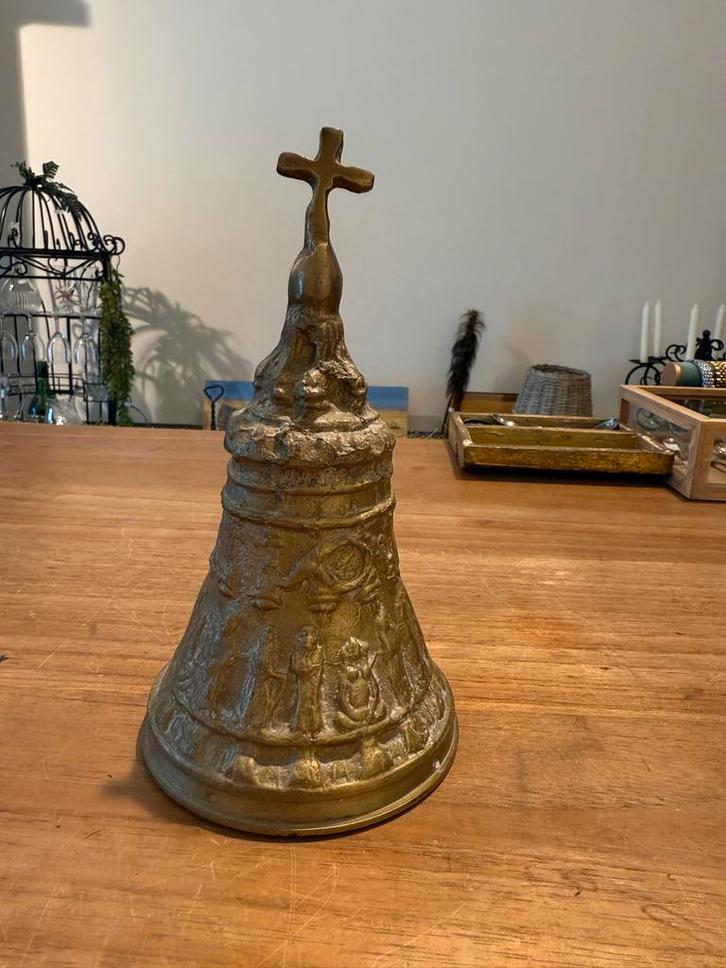 Antieke Bronzen Kerkbel met Kruis, Antiek en Kunst, Antiek | Koper en Brons, Brons, Ophalen of Verzenden