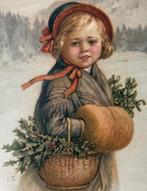 Meisje met hulst-takken - mof - GELUKKIG NIEUWJAAR, Verzenden, 1920 tot 1940, Gelopen, Kinderen