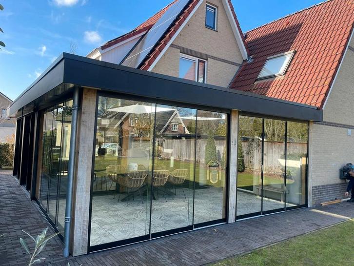 Glazen schuifwanden, Tuin en Terras, Tuinhuizen, Nieuw, Tuinhuis, Metaal, 500 cm of meer, 200 tot 400 cm, 3 ramen of meer, Met overkapping