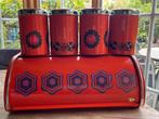 Vintage Brabantia broodblik met 4 bewaarblikken oranje, Huis en Inrichting, Ophalen of Verzenden, Gebruikt