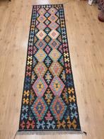 Handgeweven oosterse wollen kelim loper 290x79