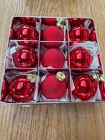 14: 9 x glazen kerstballen rood. Mat /glans +spikkels ZGAN, Ophalen of Verzenden, Zo goed als nieuw