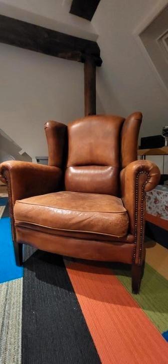 Fauteuil Engels, Huis en Inrichting, Stoelen, Gebruikt, Eén, Leer, Ophalen