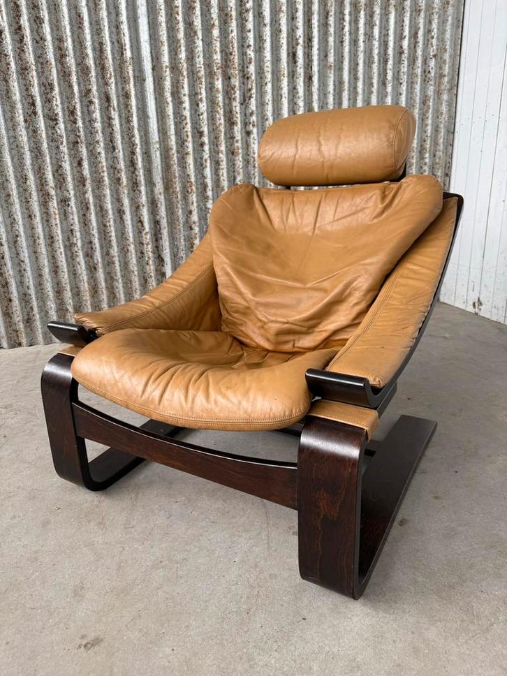 Vintage Leren Lounge Fauteuil, Huis en Inrichting, Fauteuils, Gebruikt, Leer, 75 tot 100 cm, Ophalen of Verzenden