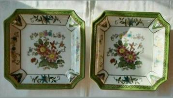Set hand geschilderde Chinese schalen borden bloemen gouden  beschikbaar voor biedingen