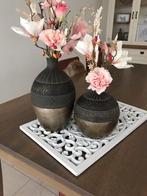 Set 2 vazen /potten vaas pot bruin goud structuren 21, 31 cm, Huis en Inrichting, Woonaccessoires | Vazen, Ophalen, Overige kleuren