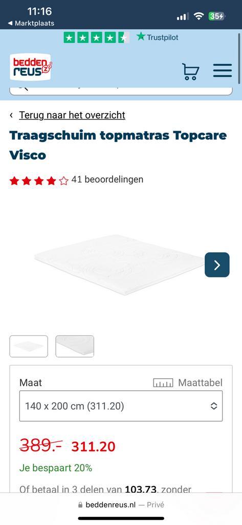Topper Visco Topcare traagschuim, Huis en Inrichting, Slaapkamer | Matrassen en Bedbodems, Zo goed als nieuw, 200 cm, Tweepersoons