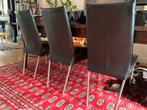 6 Bert Plantagie zwarte leren eetkamerstoelen, Vijf, Zes of meer stoelen, Design, Gebruikt, Leer