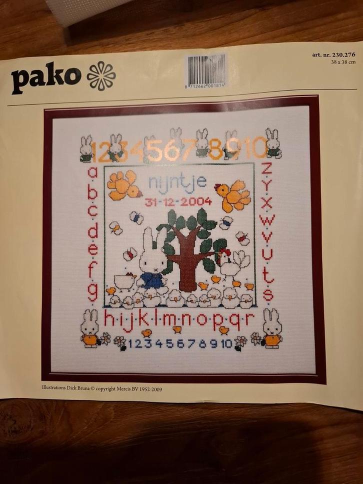 Nijntje Geboortetegel Borduurpakket - Nieuw, Hobby en Vrije tijd, Borduren en Borduurmachines, Nieuw, Borduurpakket, Handborduren