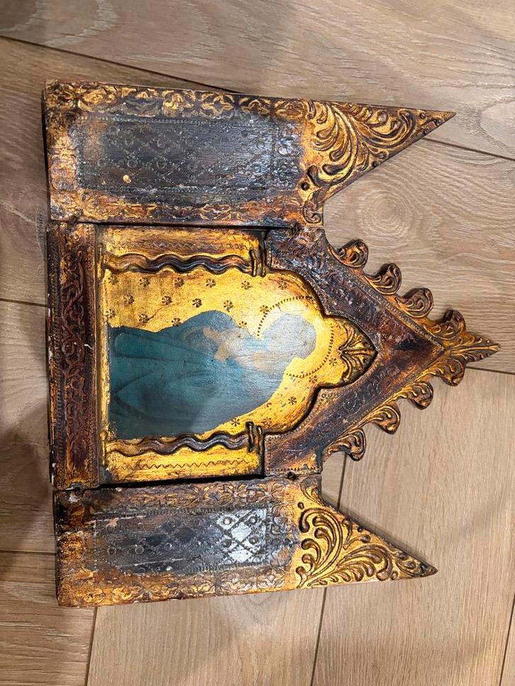 Oude religieuze triptiek icoon, Antiek en Kunst, Antiek | Religie, Ophalen of Verzenden