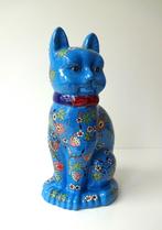 Porselein beeld zittende blauwe kat stijl Longwy 2839-k, Antiek en Kunst, Ophalen of Verzenden
