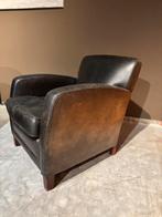 Stoere Schapenleren Art deco model fauteuil, Industrieel stoer landelijk, Zo goed als nieuw, 75 tot 100 cm, Leer