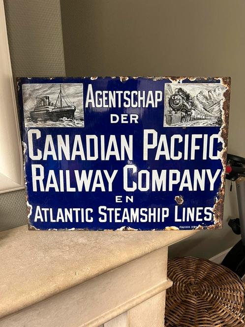 Oud emaille reclamebord agentschap canadian pacific, Antiek en Kunst, Antiek | Emaille, Ophalen of Verzenden