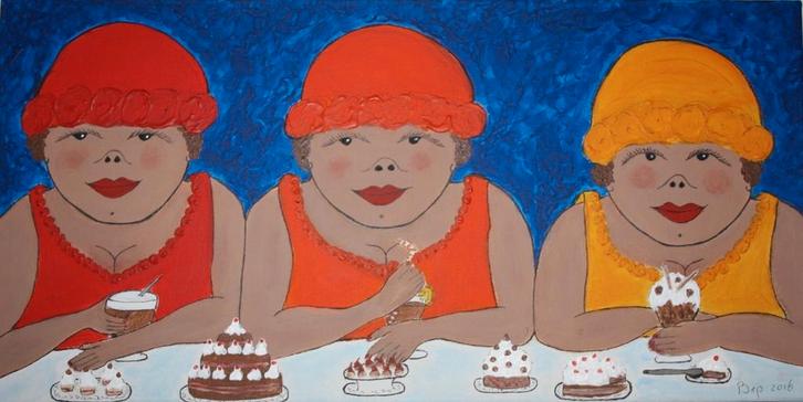 Vrolijk schilderij Dikke Dames Bigg Sisters
30 x 60 cm, Antiek en Kunst, Kunst | Schilderijen | Modern, Ophalen