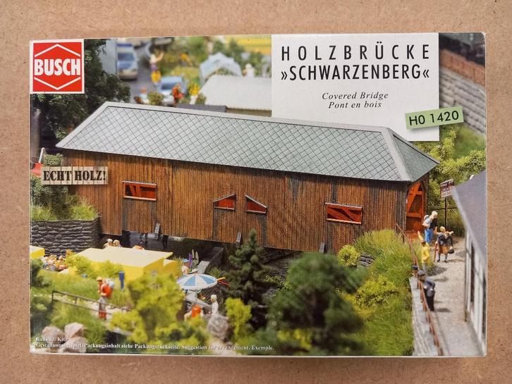 Busch 1420 H0 Houten overdekte brug (van echt hout), Hobby en Vrije tijd, Modeltreinen | H0, Nieuw, Brug, Tunnel of Gebouw, Gelijkstroom of Wisselstroom