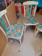4 Houten Stoelen met Kleurrijke Bekleding, Huis en Inrichting, Stoelen, Ophalen of Verzenden